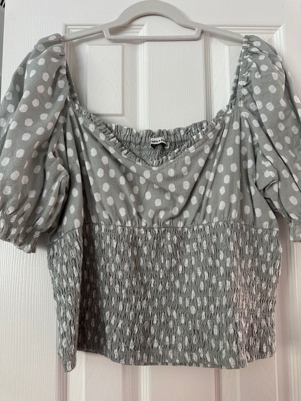 Abercrombie & Fitch Smocked Polka Dot Puff Sleeve Top - Sage Green